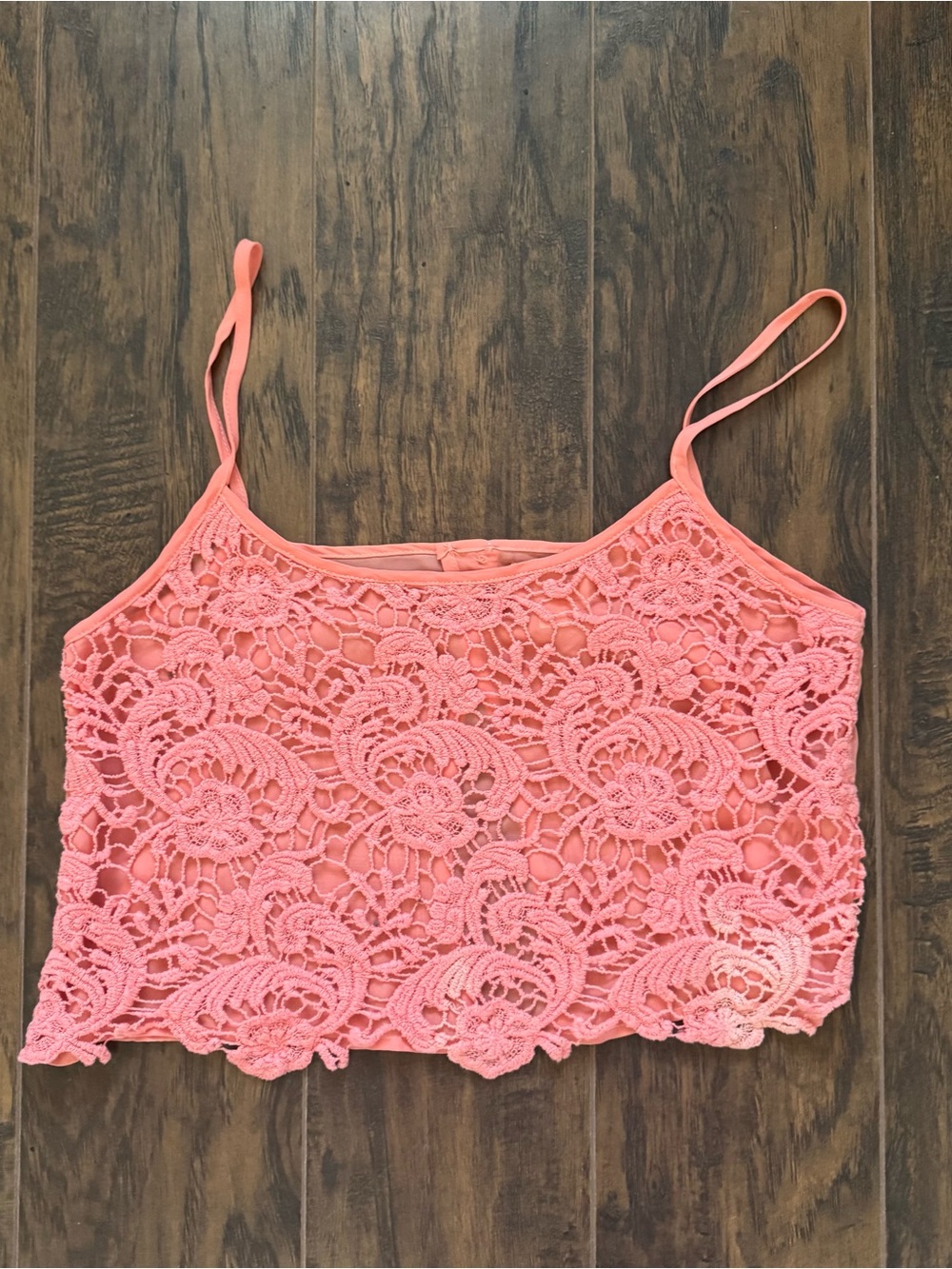 LA Hearts Large Lace Crochet Peach Pink Crop Top